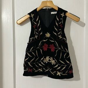 Mango black velvet vest w/ embroidery, sz 6 - great condition!